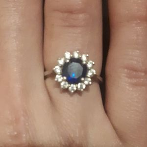 Sapphire and diamond silver ring